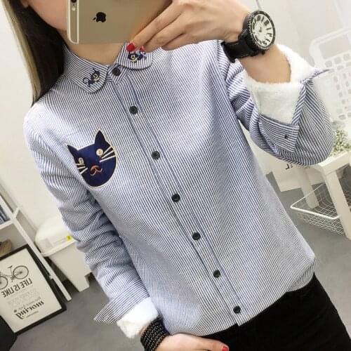 New student leisure cat embroidery and female thickening render shirt wet wool warm shirt