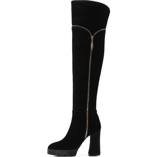 Sex boots women gladiator shoes winter 2018 round toe Waterproof platform boots punk zipper decor high heels over the knee boots