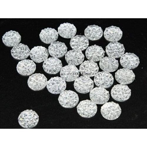 1000pcs 10mm resin drusy cabochons, shiny clear silver iridescent round druzy cabs glitter DIY Decoden Supplies Adornments D25