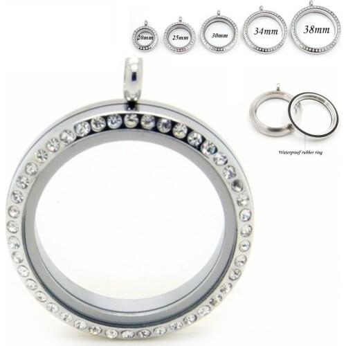 20mm 25mm 30mm 34mm 38mm ) floating lockets 316L stainless steel screw crystal living memory lockets pendant 10pcs/lot