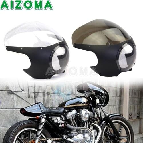 5 3/4" Motorcycle Clear/Smoke Cafe Racer Headlight Fairing W/ Windscreen Deflector For Harley Sportster Dyna Chopper Honda