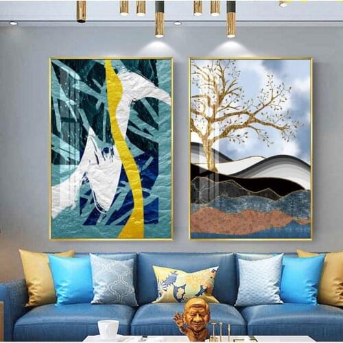 Abstract Golden Sun Canvas Painting Flowing Big Paint Posters Prints Fashion Tableaux Living Room Nordic Wall Art Decor