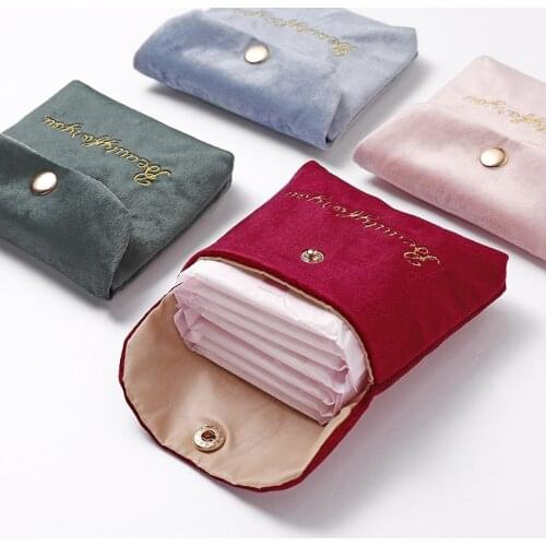 1PCs Velvet Sanitary Pad Bag Napkin Towel Storage Bag Credit Card Holder Coin Purse Organizer Headphone Case Tampons Pouch