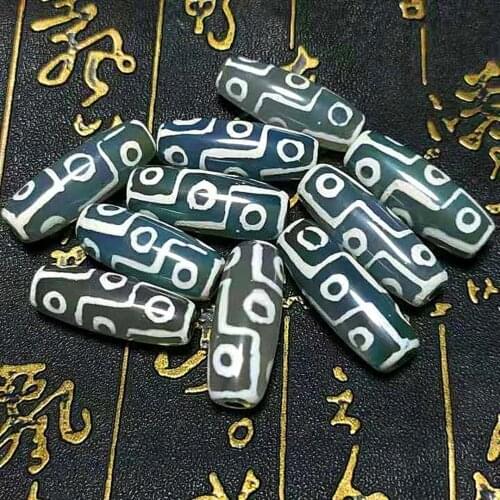 1pcs/Lot 11*30mm Chalcedony Agate Stone Beads Blue/White 9 Eyes DZI Men&Women Amulet Jewelry Bracelet Necklace DIY