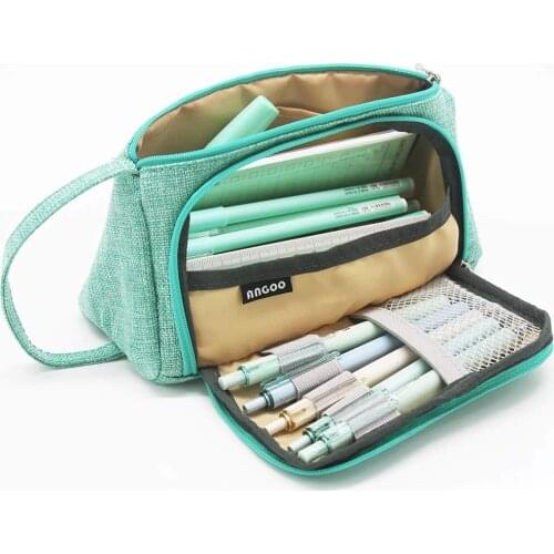 Pure Color Pencil Case Multi Slot Pen Bag Big Space Canvas Pouch Organizer for Stationery Cosmetic School Kids Supplies H6443
