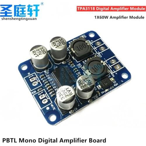 DC8-24V TPA3118 PBTL 60W Mono Digital Audio Amplifier Board, 1X60W Chip Module, 4-8 ohms, TPA3110 Replacement for Arduino