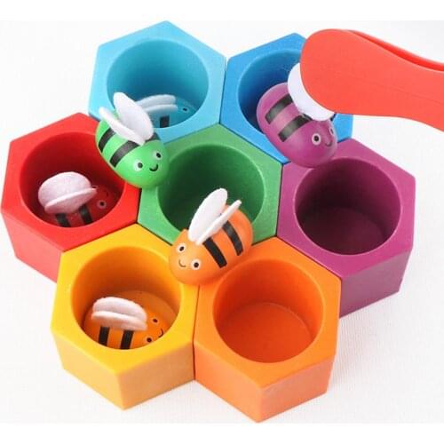 Wooden Beehive Board Clipping Bee Color Cognition Game Interactive Kids Toy Gift Development Education Toys For Children