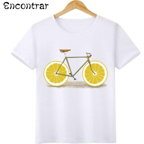 Kids Fruit Vegetable Bicycle Design T Shirt Boys/Girls Casual Short Sleeve Tops Childrens Funny T-Shirt,HKP3052