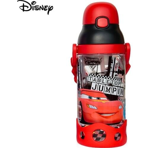 Disney children press the cup handle baby with straw leak-proof plastic cup flip student resistance to falling kettle