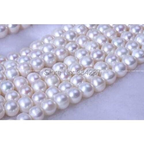 Wholesales Genuine Freshwater Natural white 3 strands A+ 8.5-9mm round Necklace Loose beads