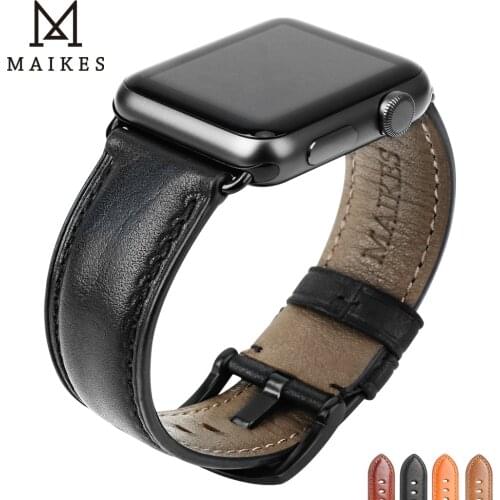 MAIKES Genuine Leather Watch Band For Apple Watch 44mm 42mm 40mm 38mm Series se 6/5/4/3 Men Women iWatch Smartwatch Accessories