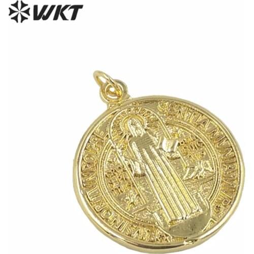 MP160 Charming round religious Christian pendant 25mm round coin metal pendant wholesale gold electroplated Jehovah pendant