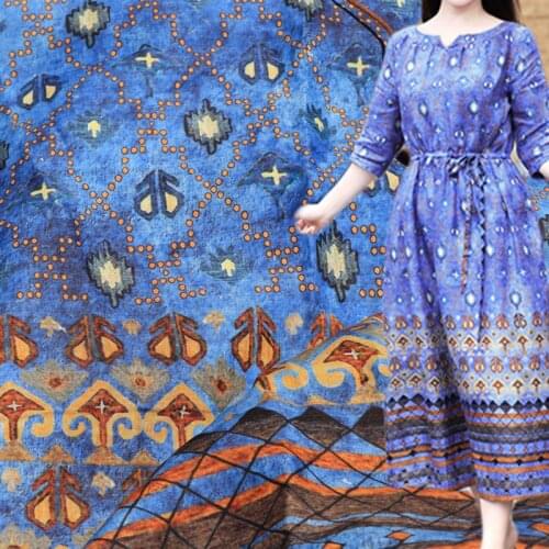MZ High Quality Natural Pure 100% Ramie Linens Cloth Printed Fabric Summer Thin Chinese Style Robe Dress Tissu Diy Sewing