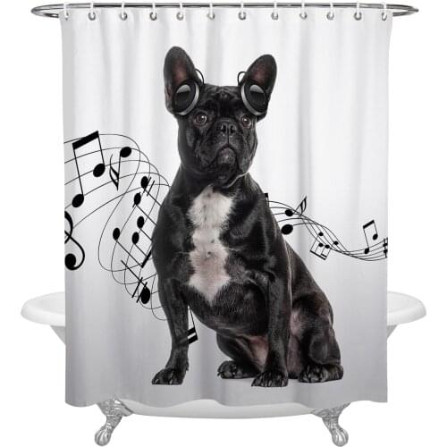 Animal Dog Headphone Music Funny Shower Curtains Bathroom Curtain Waterproof Polyester Frabic Bathroom Curtain with Hooks