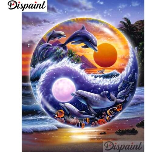 Dispaint Full Square/Round Drill 5D DIY Diamond Painting "Animal dolphin scenery" Embroidery Cross Stitch 5D Home Decor A10655