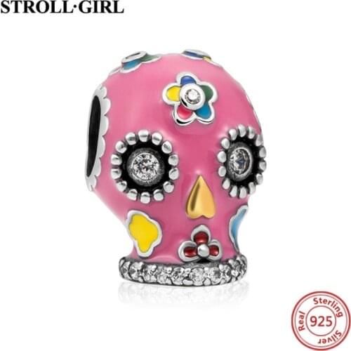 Fit Authentic European Charm Bracelet Skull Head Beads with Multicolor Enamel Silver 925 Diy Fashion Jewelry Making Women Gift