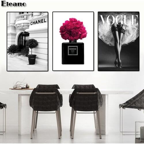 Pink flower and perfume bottle luxury poster sexy stockings woman legs canvas print home decoration wall art Unframed