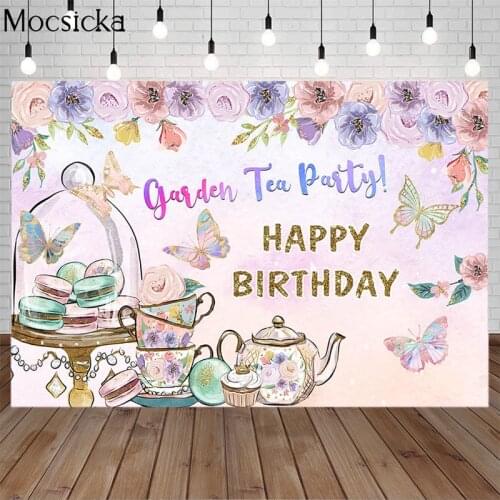 Garden Tea Party Photography Backdrop Newborn Baby Shower Child Portrait Happy Birthday Background Props Cake Smash Photo Studio