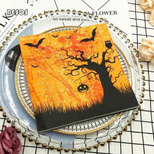 20sheets Creative Square Yellow Printed Halloween Napkin Pumpkin Paper Towel Party Cafe Restaurant Folding Mouth Cloth Napkins