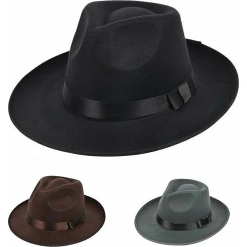 Women Men Wool Vintage Gangster Trilby Felt Fedora Hat With Wide Brim Gentleman Elegant Lady Winter Autumn Jazz Caps