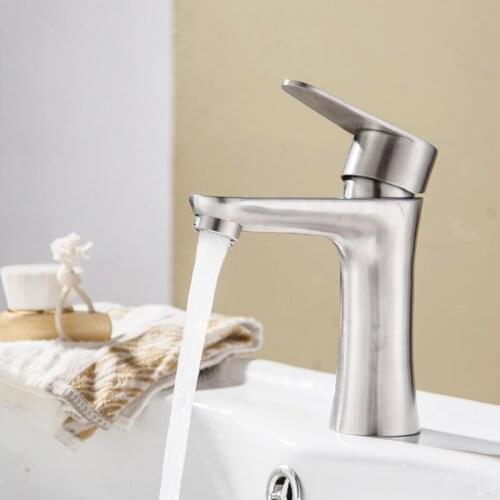 Stainless Steel Bathroom Basin Faucet Brushed Water Sink Tap Vanity Cold and Hot Water Mixer Tap Single Handle Wash Basin Tap