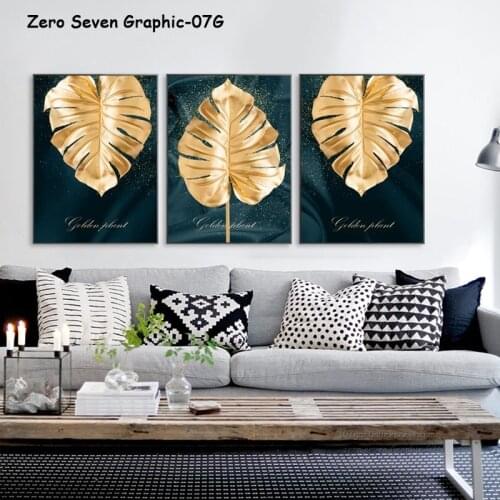Modern Luxury Golden Plant Monstera Leaves Canvas Painting Wall Art Picture Posters Prints For Living Room Decoration