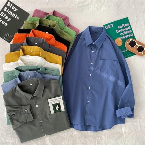 Spring Autumn Tunic Womens Tops Button Up Shirt Harajuku Solid Basic Long Sleeve Blouse Fall Casual Loose Streetwear Plus Size