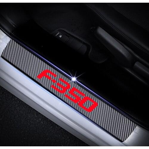 For Ford F-350 F350 4D Carbon Fiber Vinyl Sticker Car Door Sill Welcome Pedal Stickers Door Threshold Plate Car Styling 4Pcs