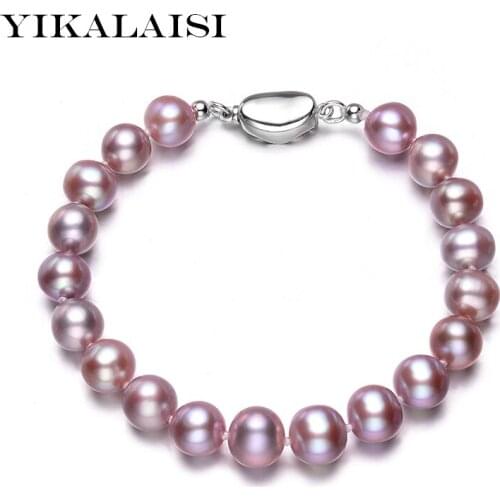 YIKALAISI 925 sterling silver jewelry Trendy 8-9 mm natural pearl bracelets 18cm pearl jewelry For Women