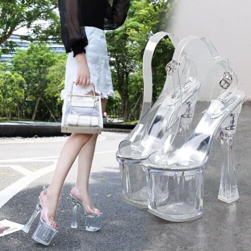 High heels women Pumps sexy transparent thick heel party platform sandals female fish mouth toe sandals summer shoes for women