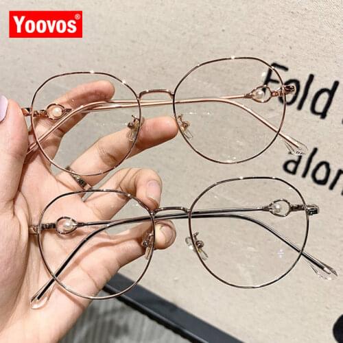 Yoovos Retro Glasses Frame Women Optics Spectacle Lens Women Anti Blue Light Glasses Brand Designer Pearl Frame Eyeglasses Women