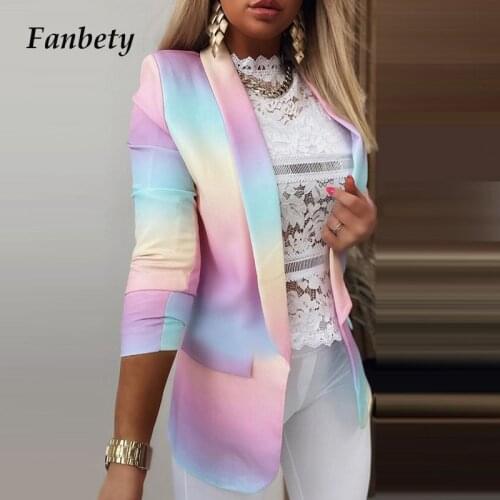 New Design 2021 Colorful Printed Notched Collar Cardigan Autumn Spring Women Elegant Casual Long Sleeve Coat Office Lady Blazers