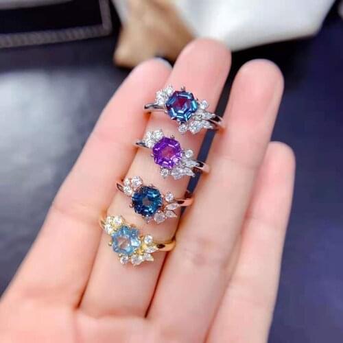 High Quality Topaz/Amethyst/Chameleon S925 Pure Silver Luxury Ring Fine Fashion Wedding Jewelry for Women MeibaPJFS