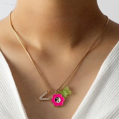 Vintage Crystal Alphabet Pendant Necklaces For Women Yin Yang Acrylic Butterfly Necklace Goth Gold Chain Jewelry Collier