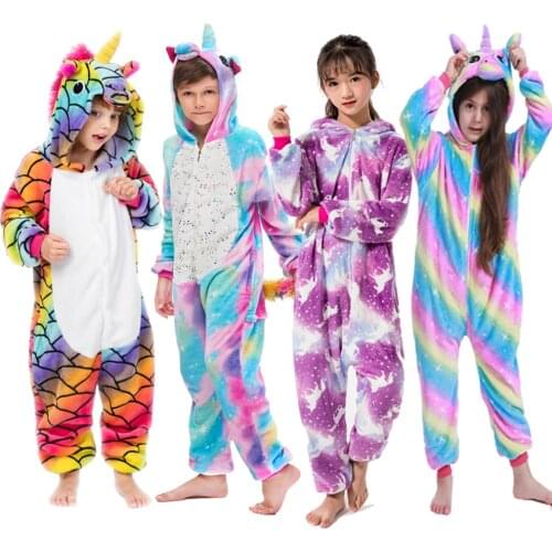 Winter Baby Girls Panda Pajamas Boys Pyjamas Onesie Kids Unicorn Children Sleepwear Unicorn Blanket Kigurumi Enfant