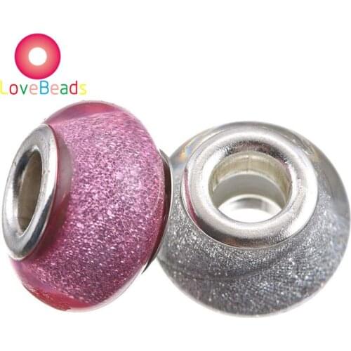 10Pcs White Pink Color Glitter Powder Smooth Surface Round Rondelle Spacer Beads Charms for Jewelry Making Fit Pandora Bracelet