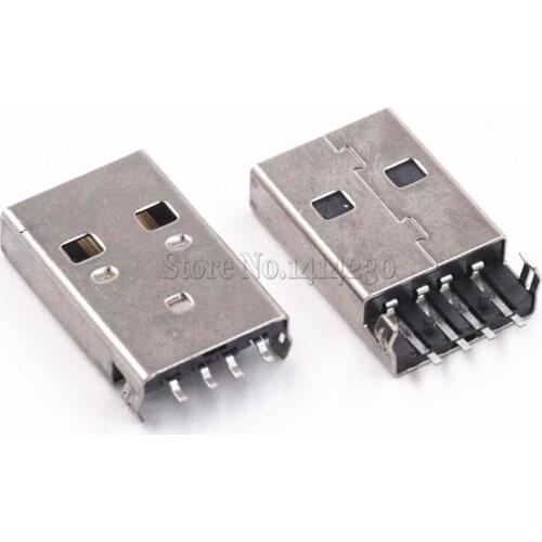 10Pcs USB 2.0 Male A Type 4Pins SMD 180 degree SMT Male USB Connectors Sink Plate Type