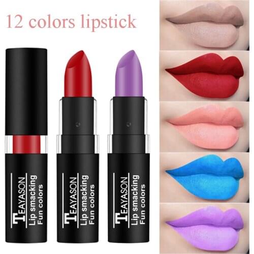 12 Colors Women Halloween Lipsticks Long Lasting Waterproof Sexy Matte Nude Lipstick Makeup Red Green Purple Lip Stick Cosmetic