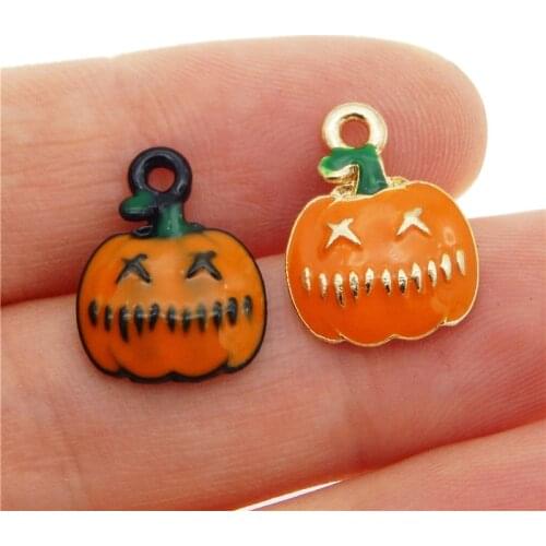 Julie Wang 15PCS Enamel Tiny Pumpkin Charms Alloy Golden Black Tone Halloween Pumpkin Pendant Bracelet Jewelry Making Accessory