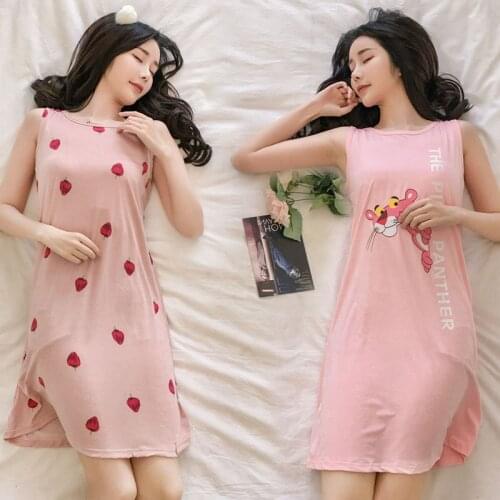 2021 Summer Vest Nightdress Womens Thin Nightwear Milk Silk Dress Round Neck Lovely Womens Nightgown Home Clothes Sleep Wear