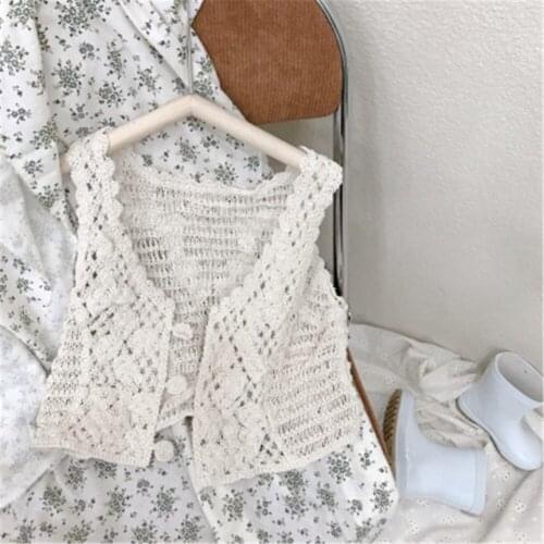 2021 Fashion Infant Toddler Kids Baby Girls Vest Crochet Lace Flower Hollow Cardigan Casual Tops Tassel Waistcoat AA5199