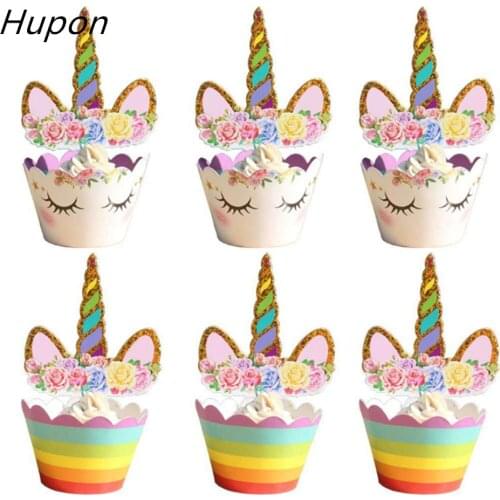 24pcs Unicorn Cake Topper Wrappers Wedding Cake Decoration Paper Cupcake Toppers Baby Shower Boy Unicorn Birthday Party Supplies