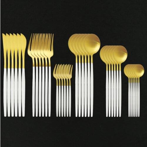 36Pcs Gold Cutlery Set Dinner Knives Cake Fork Dessert Coffee Spoon Dinnerware Flatware Stainless Steel Silverware Tableware Set