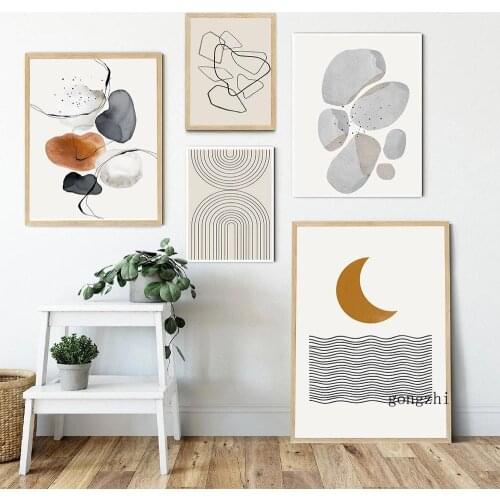 Abstract Moon Geometric Lines Posters and Prints Boho Landscape Canvas Painting Modern Minimalist Wall Art Pictures Home Decor