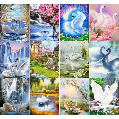 AZQSD 40x50cm Oil Painting By Numbers Canvas Animal Handpainted Gift DIY Acrylic Paint Pictures By Numbers Swan Decor For Home