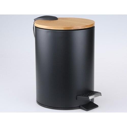 3L Bamboo Flip Step Trash Can Garbage Bin Rubbish Waste Container Organizer Bathroom Kitchen Living Room Office Decoration