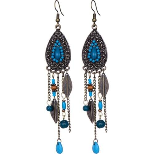 Bohemian Vintage Drop Dangle Long Earrings for Women Handmade Boho Jewelry Ethnic Leaf Acrylic Wood Beads Chain Earings Brincos