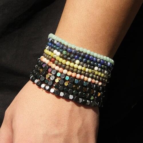 4mm Bead Bracelet Natural Stone Hematite Slim Stacking Bangle Bracelets For Women Men Friendship Jewelry Accessories Pulseras