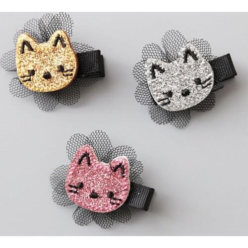 Boutique 15pcs Fashion Glitter Cat Hairpins Tulle Floral Cartoon Animal Barrettes Hair Clips Princess Headwear Hair Accessories