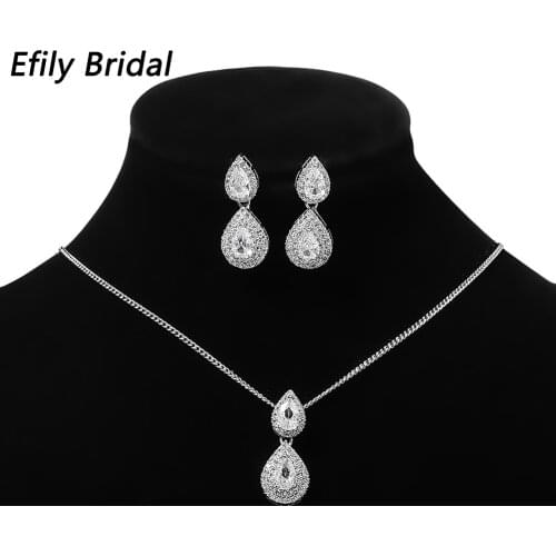 Efily Fashion Jewelry Sets Cubic Zirconia Silver Color Necklace and Earrings Set for Women Accessories 2021Trendy Party Gifts